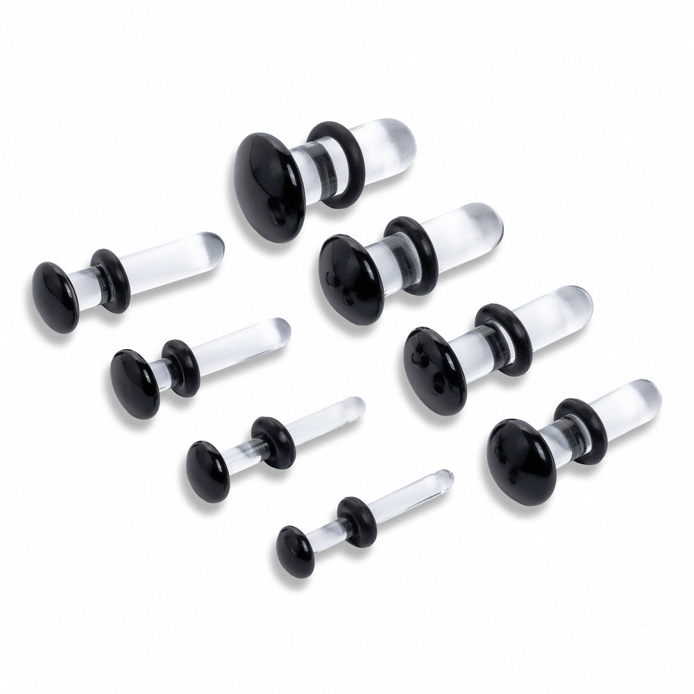 Dead Stretching Kit - Clear & Black Glass Ear Plugs / Ear Stretching Kits - 0.5mm Increase Clear & Black Glass Single Flare Dead Stretching Kit 