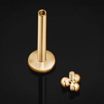 Gold Triple Dot Internally Threaded Titanium Labret Stud 1.2mm Gauge