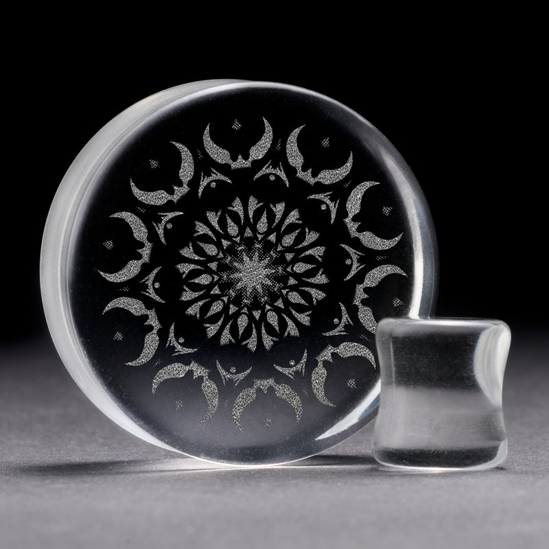 Plug / Gauge Mandala estompé - Verre transparent | Face plate double évasé