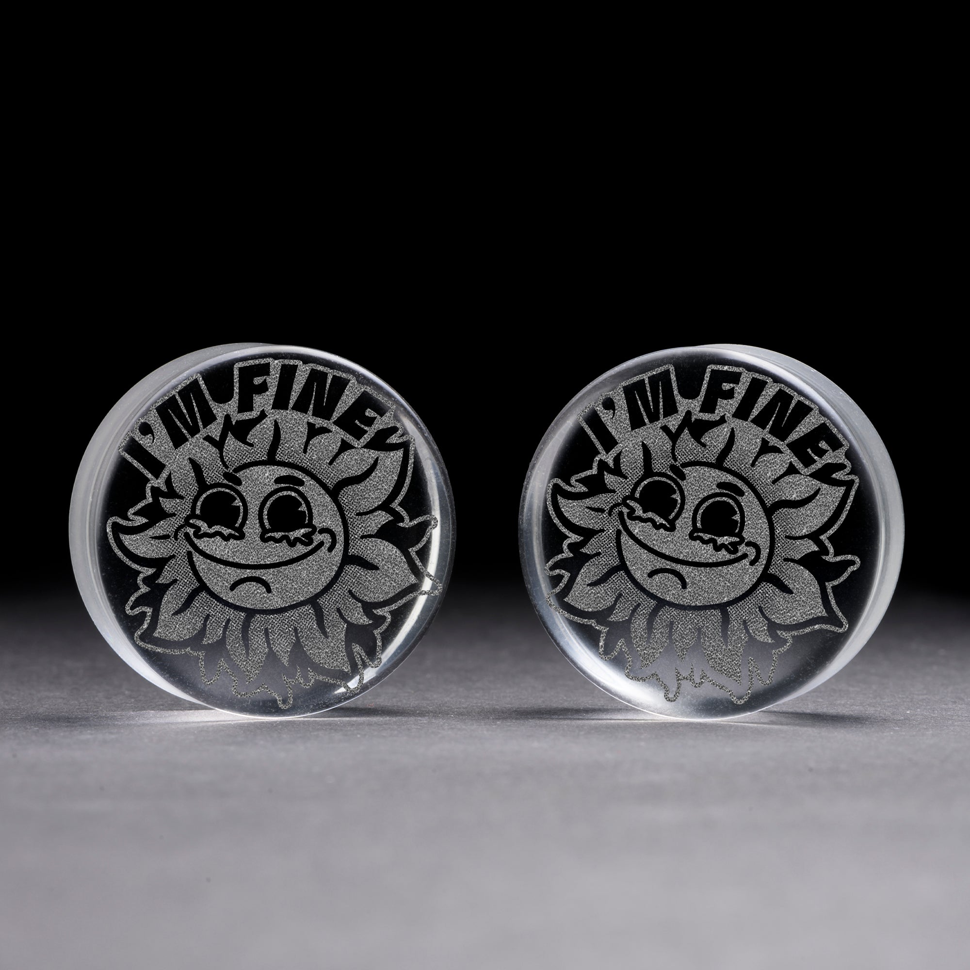 I'm Fine Crying Sunflower Plug / Gauge - Clear Glass | Flat Faced Double Flare
