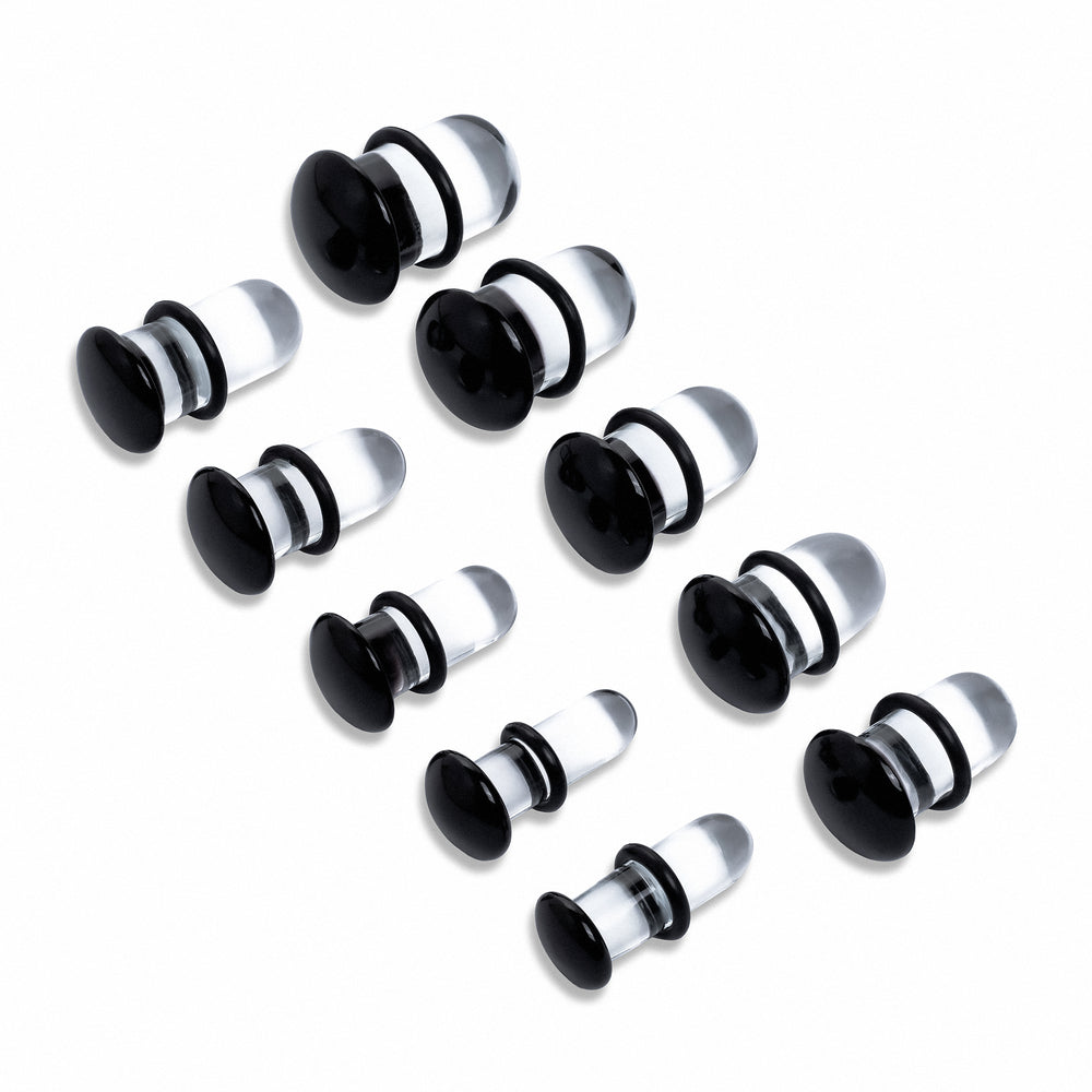 Dead Stretching Kit - Clear & Black Glass Ear Plugs / Ear Stretching Kits - 0.5mm Increase Clear & Black Glass Single Flare Dead Stretching Kit 