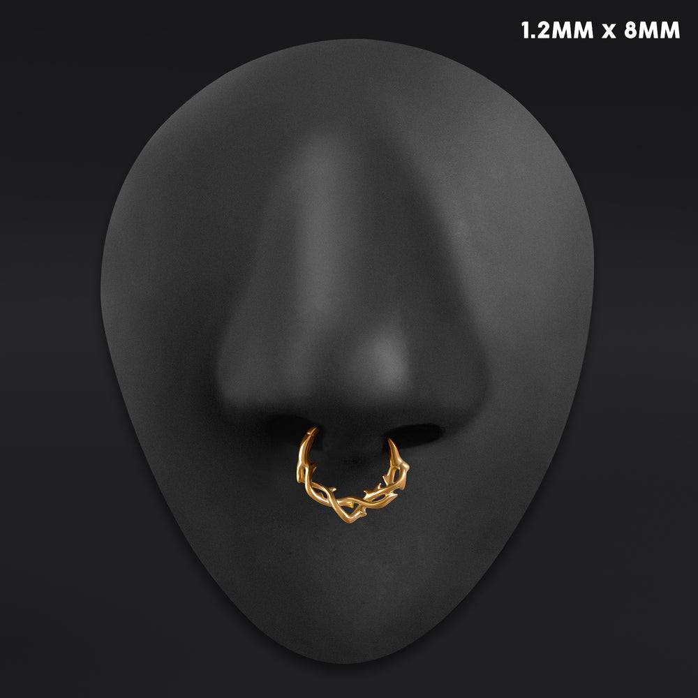 Gold Twisted Thorns ASTM F136 Titanium Segment Clicker Septum Nose Ring - ASTM F136 Titanium Hinged Gold Twisted Thorns Segment Ring for Nose / Septum 1.2mm 