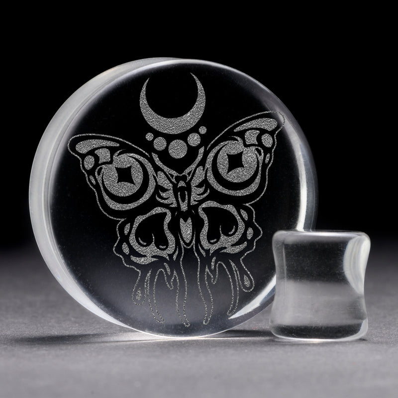 Plug / Gauge Papillon - Verre transparent | Face plate double évasé