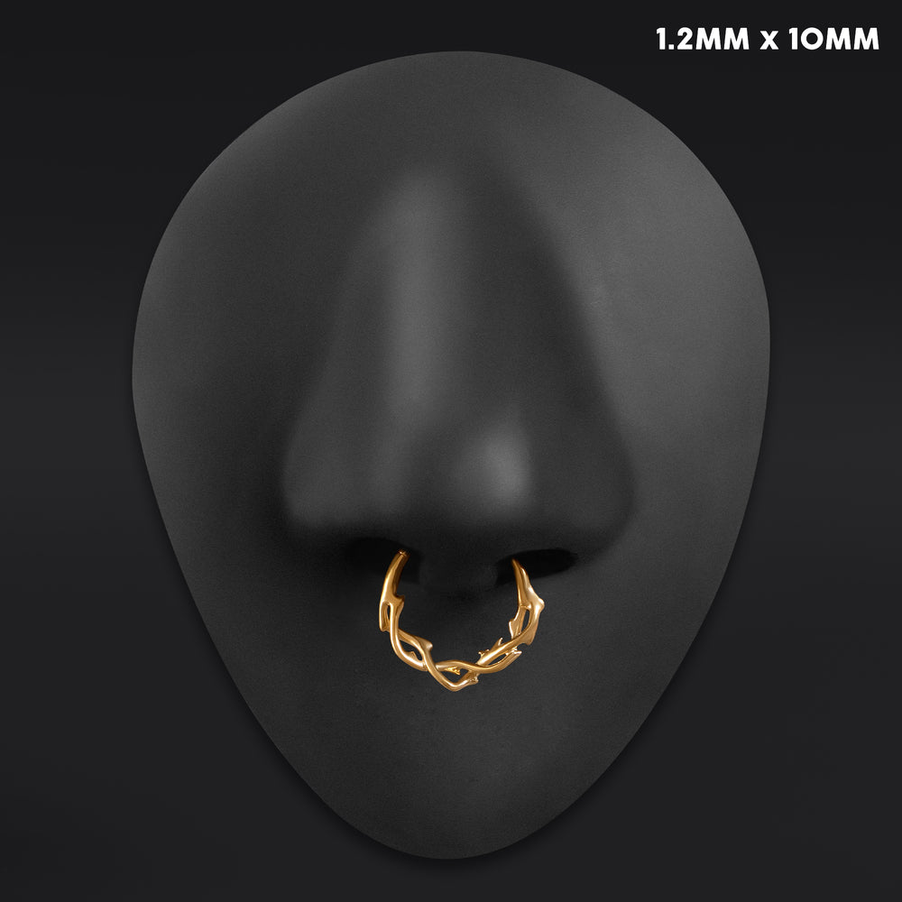 Gold Twisted Thorns ASTM F136 Titanium Segment Clicker Septum Nose Ring - ASTM F136 Titanium Hinged Gold Twisted Thorns Segment Ring for Nose / Septum 1.2mm 