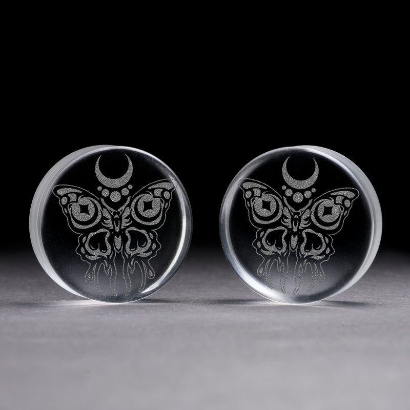 Plug / Gauge Papillon - Verre transparent | Face plate double évasé
