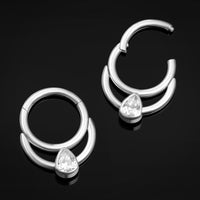 Septum Clicker, argent, double anneau avec goutte, titane