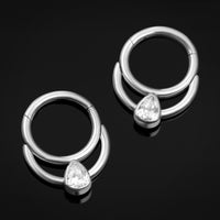 Septum Clicker, argent, double anneau avec goutte, titane