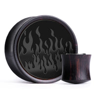 Plug / écarteur rétro flammes années 90 - bois d’ébène à incrustation noire | double flare convexe