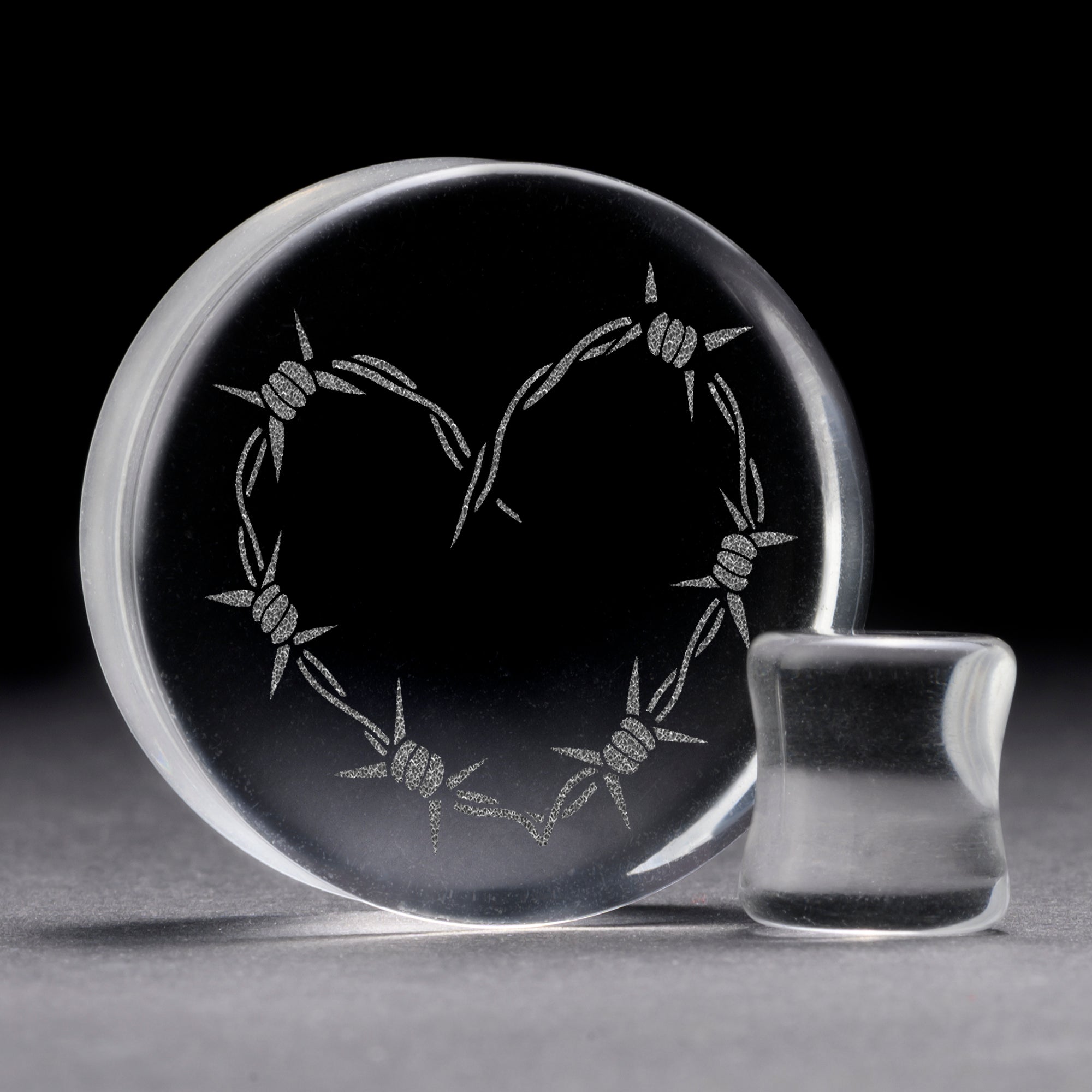Barbed Wire Heart Tattoo Plug / Gauge - Clear Glass | Flat Faced Double Flare
