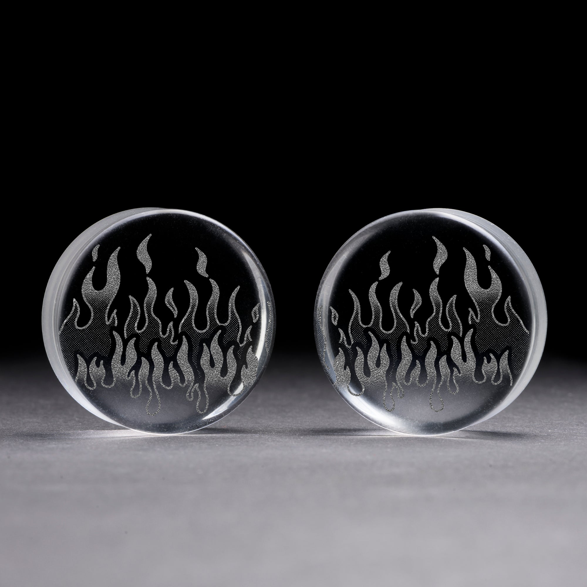 90's Retro Flames Plug / Gauge - Clear Glass | Flat Faced Double Flare
