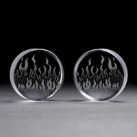 Plug / Gauge Flammes rétro années 90 - Verre transparent | Face plate double évasé