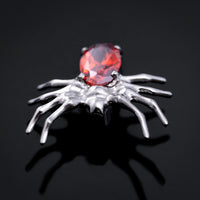 Embout de labret, argent, araignée avec gemme rouge, filetage interne, titane