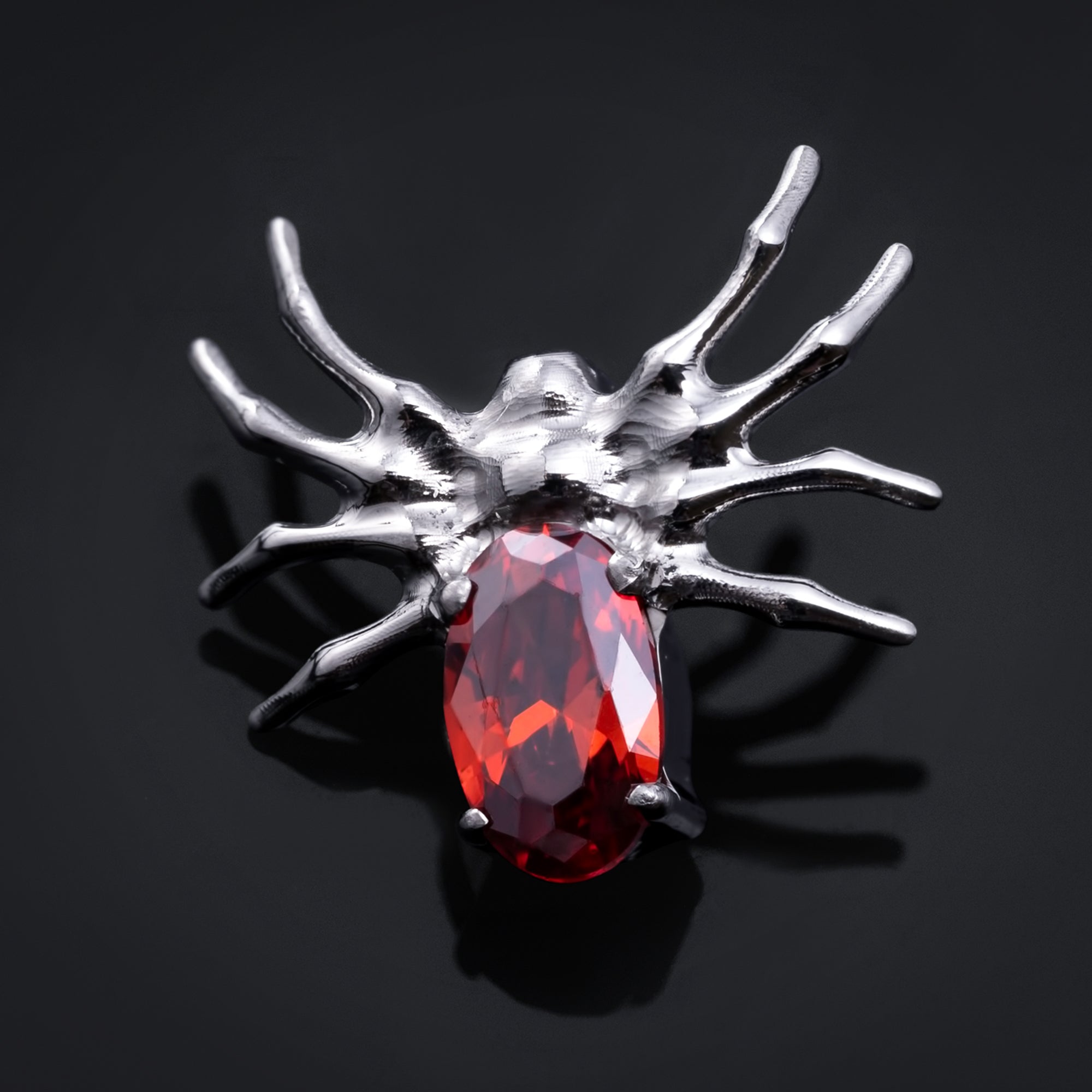 Embout de labret, argent, araignée avec gemme rouge, filetage interne, titane
