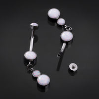 Barre de nombril pendante, argent, opale blanche, filetage interne, titane, 1.6mm