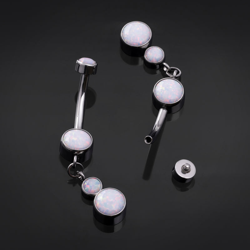 Barre de nombril pendante, argent, opale blanche, filetage interne, titane, 1.6mm