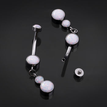 ASTM F136 Titanium White Opal Dangle Internally Threaded Bananabell 1.6mm Gauge in Silver