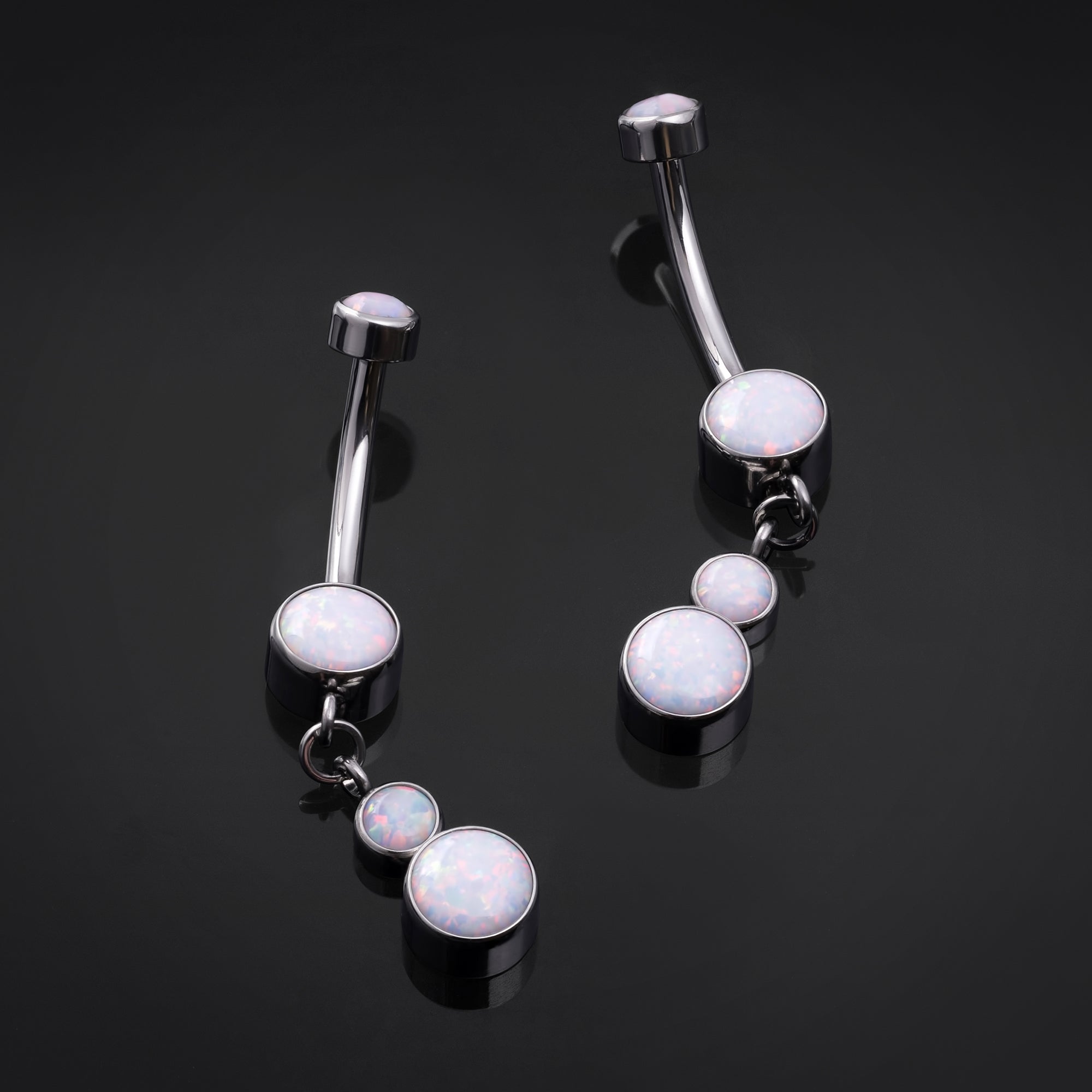 Dangle Belly Bar, Silver, White Opal, Internally Threaded, Titanium, 1.6mm