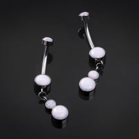 Barre de nombril pendante, argent, opale blanche, filetage interne, titane, 1.6mm