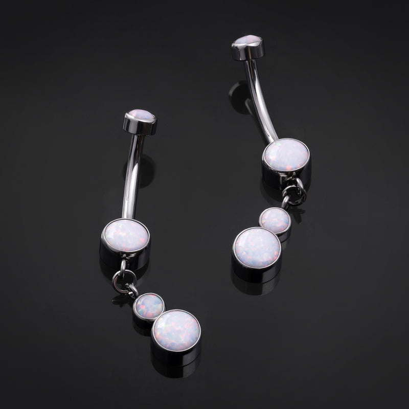 Barre de nombril pendante, argent, opale blanche, filetage interne, titane, 1.6mm
