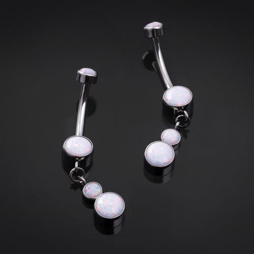 ASTM F136 Titanium White Opal Dangle Internally Threaded Bananabell 1.6mm Gauge in Silver