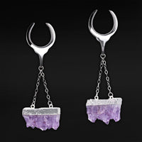 Poids d'oreille saddle améthyste et argent - Paire