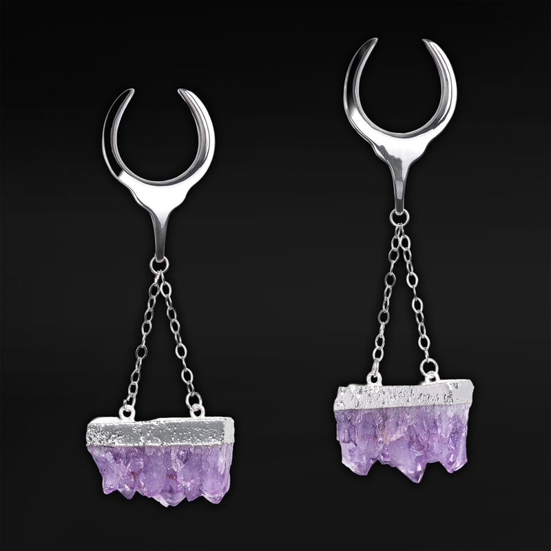 Poids d'oreille saddle améthyste et argent - Paire