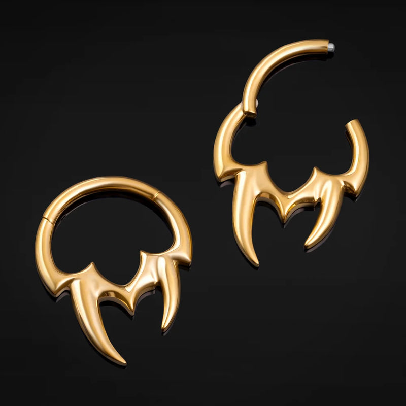 Clicker pour septum, doré, pointe tribale asymétrique, titane ASTM F136,