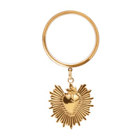 Tunnel d’oreille / Plug / jauge à pendants Double Flare en acier doré, charme Cœur sacré aurique