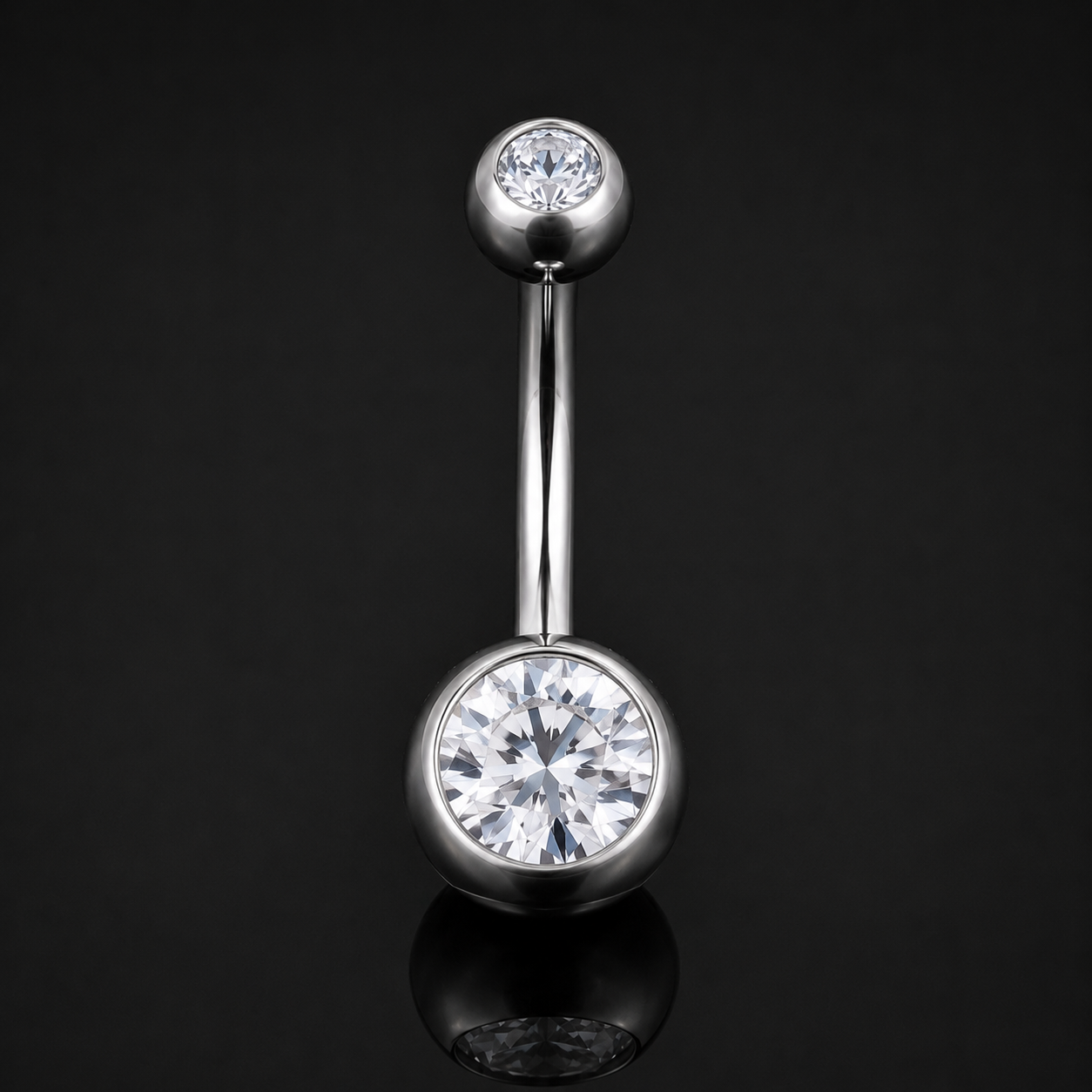 Belly Bar, Silver, Clear Jewelled, Titanium, Internally Threaded, 1.6mm