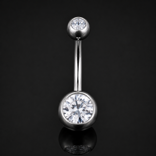 Bauchnabelpiercing, Silber, Klare Schmucksteine, Titan, Innengewinde, 1,6mm