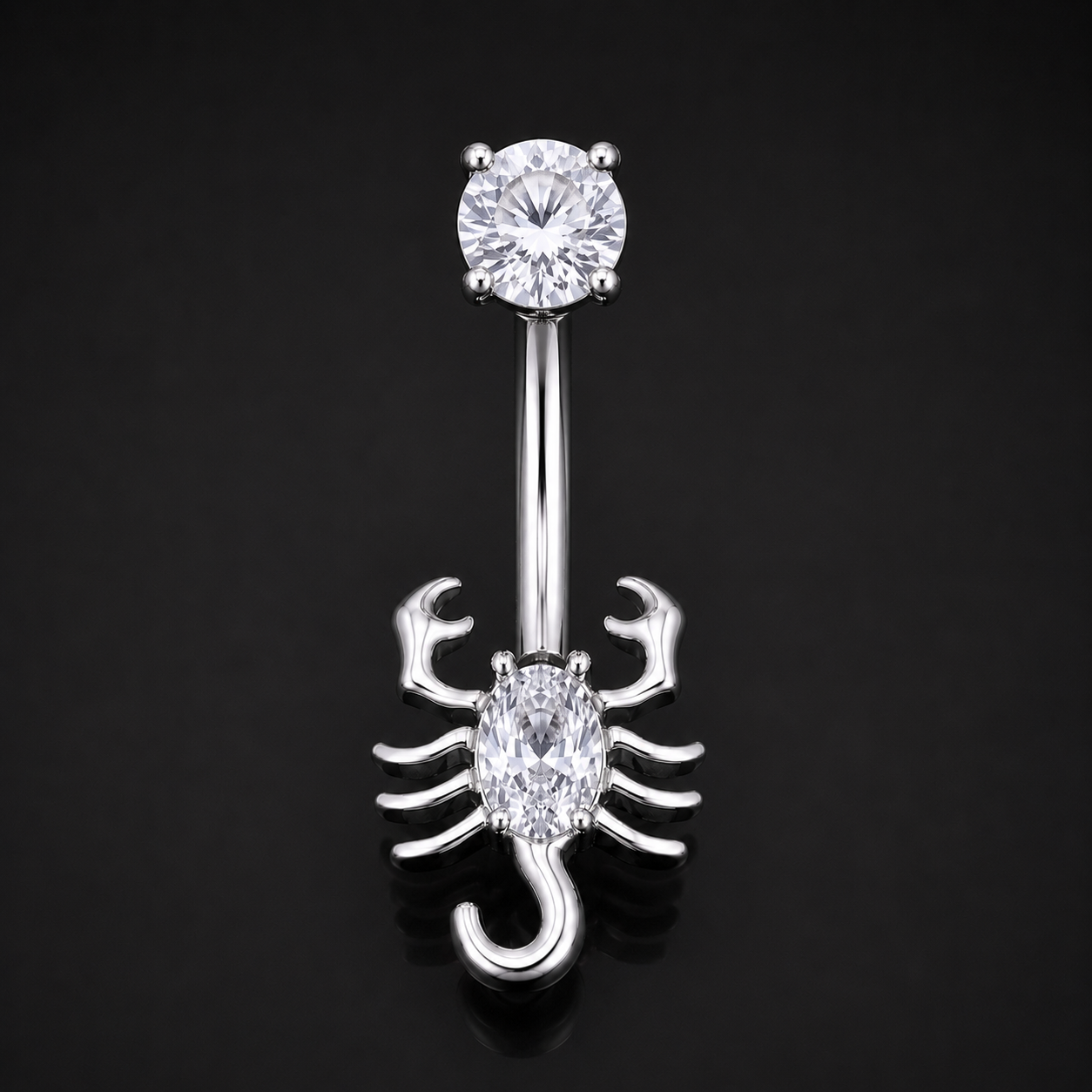 Belly Bar, Silver, Jewelled Scorpion, Internally Threaded, Titanium, 1.6mm Gauge