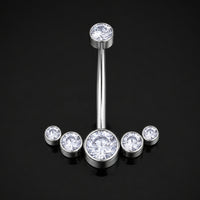 Barre de nombril, argent, grappe de gemmes transparentes, titane, fileté intérieurement, 1.6mm