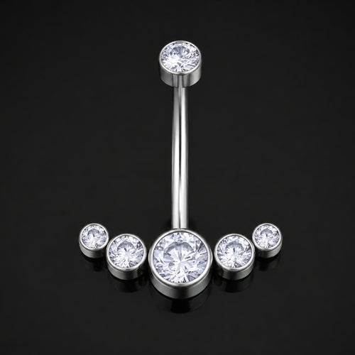 Bauchnabelpiercing, Silber, Klarer Schmuck-Cluster, Titan, Innengewinde, 1,6mm