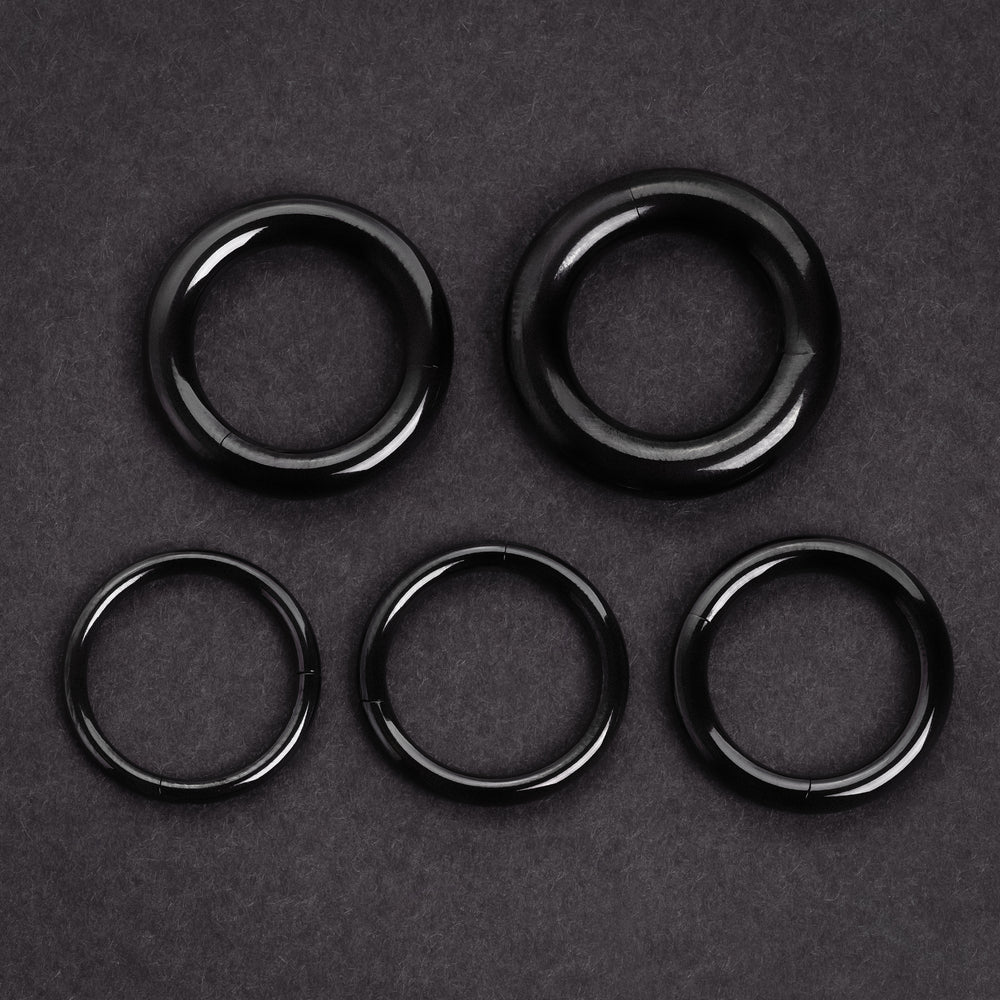 Black G23 Titanium Hinged Segment Hoop Ring - Septum Clicker - Black Septum Ring / Bull Ring for Piercings - Large Gauge Piercing Ring 2mm - 5mm