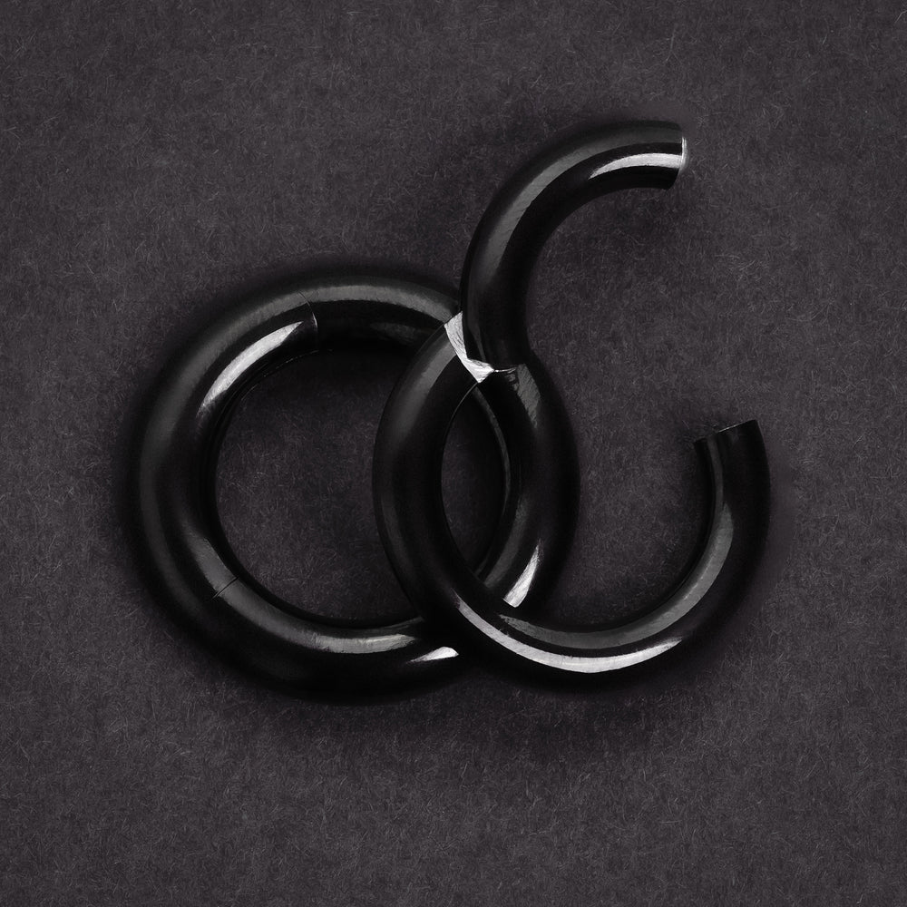 Black G23 Titanium Hinged Segment Hoop Ring - Septum Clicker - Black Septum Ring / Bull Ring for Piercings - Large Gauge Piercing Ring 2mm - 5mm