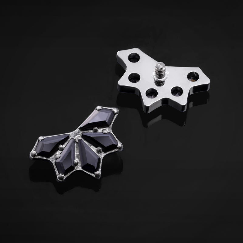 Embout de labret, noir, serti de pierres en grappe, filetage interne, titane