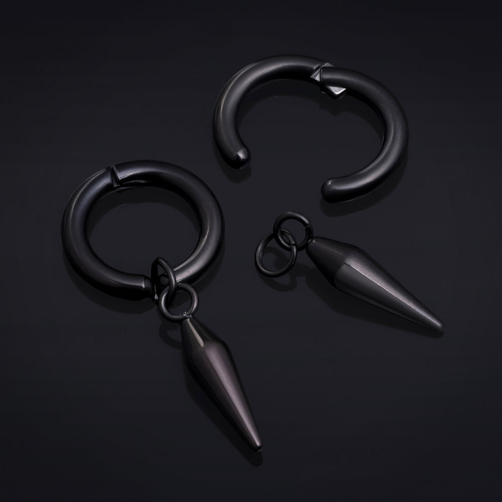 Edelstahl schwarze Clip-On Creolen mit Spike-Anhänger (Paar)