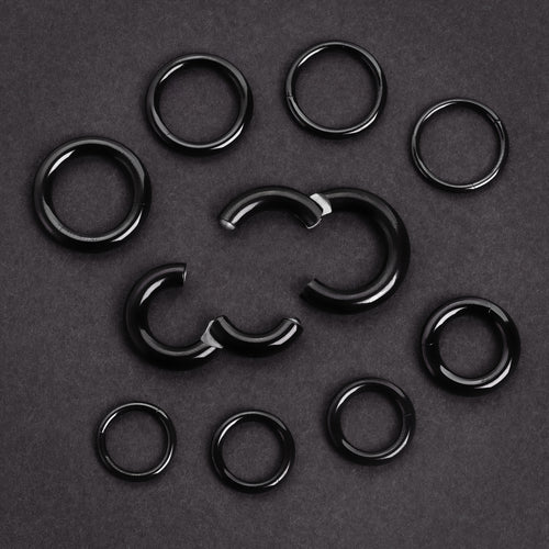 Black G23 Titanium Hinged Segment Hoop Ring - Septum Clicker