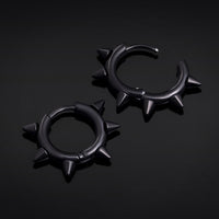 Boucles d’oreilles créoles Huggie, noires, bord à pointes, acier inoxydable - paire