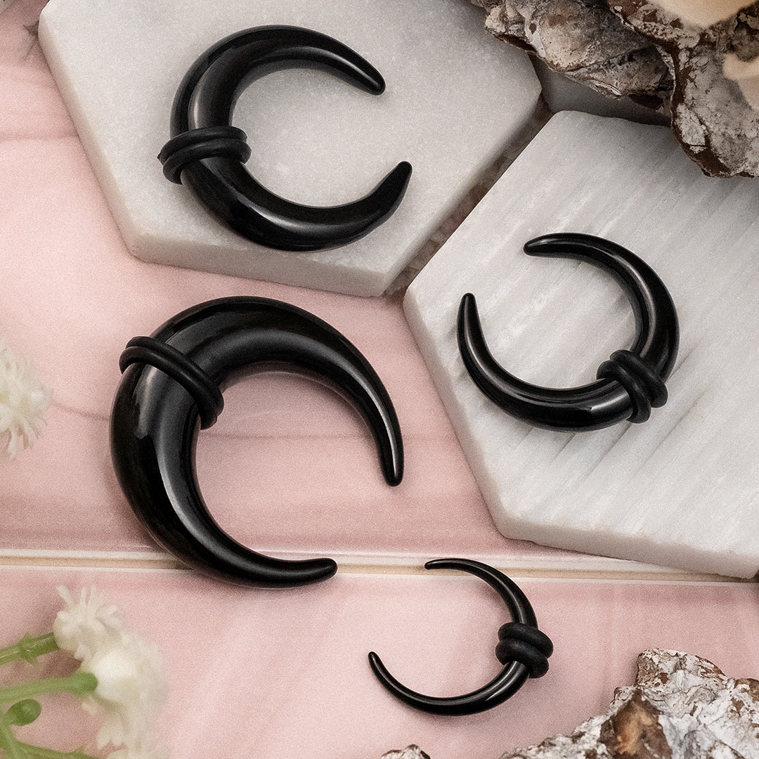 Black Onyx Pincher UK Custom Plugs Ear Gauges, Flesh Tunnels