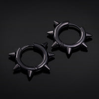 Boucles d’oreilles créoles Huggie, noires, bord à pointes, acier inoxydable - paire