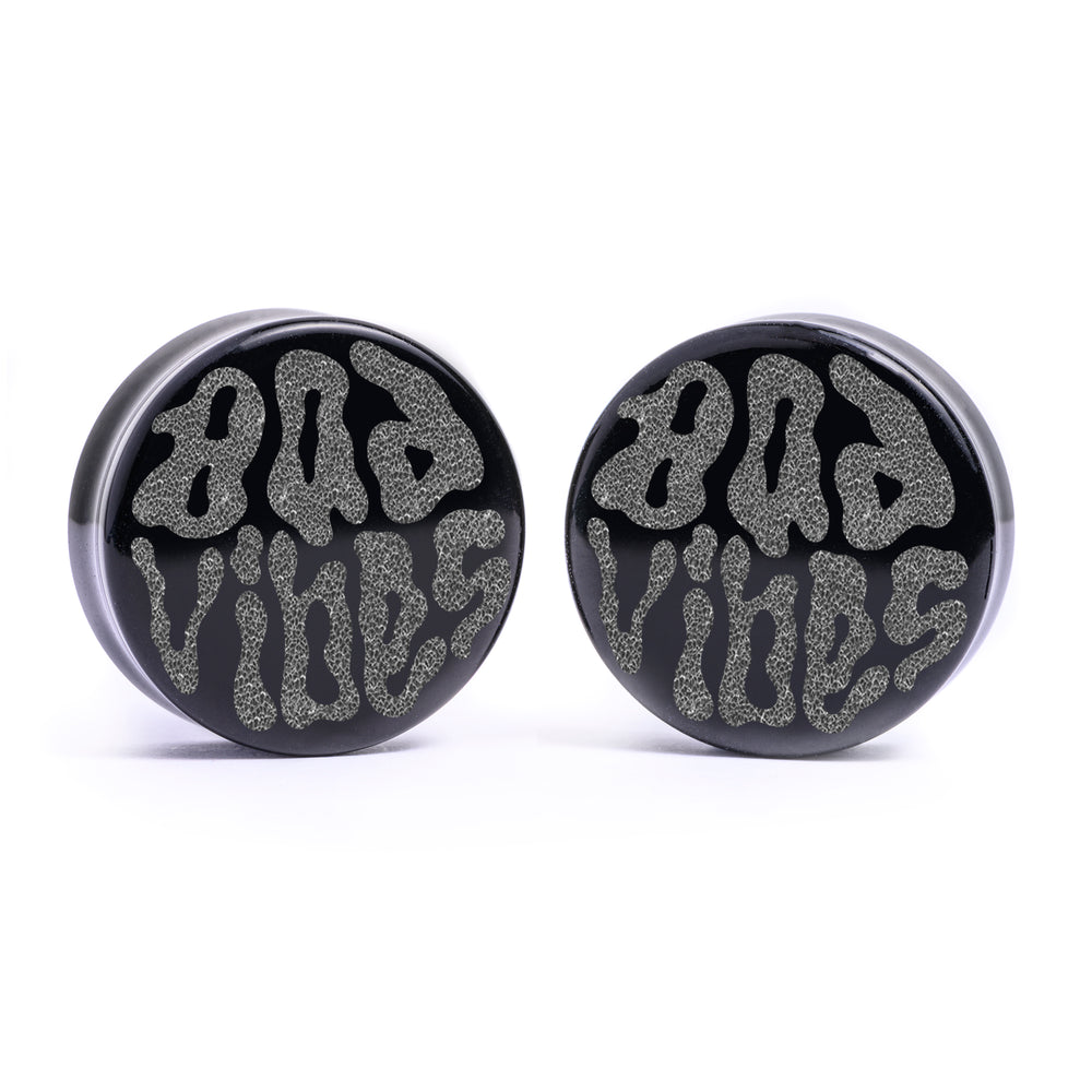 Leviathan Cross Plug / gauge - Schwarzes Glas | Doppelaufgeweitet mit flachem Gesicht