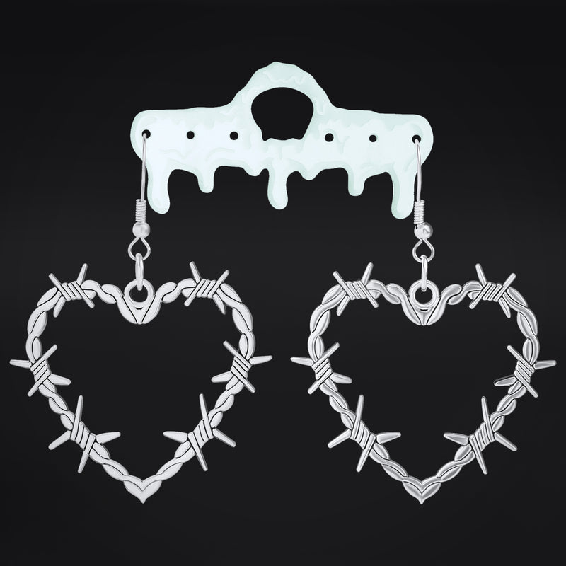 Boucles d’oreilles pendantes, Argent, Cœur en fil de fer barbelé - Paire