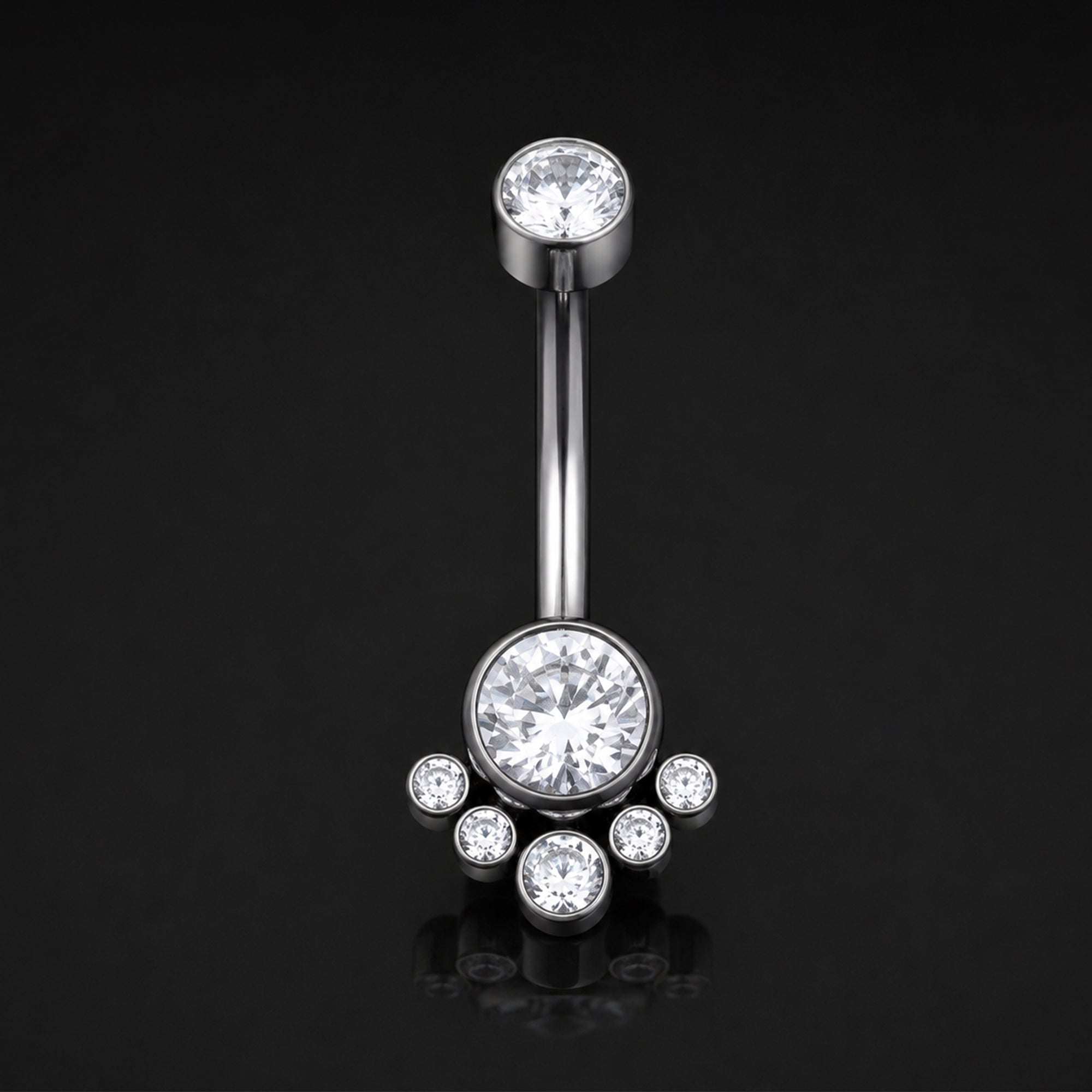Belly Bar, Silver, Floating Cluster, Titanium, Internally Threaded, 1.6mm