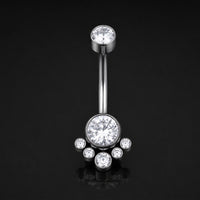 Barre de nombril, argent, grappe flottante, titane, fileté intérieurement, 1.6mm