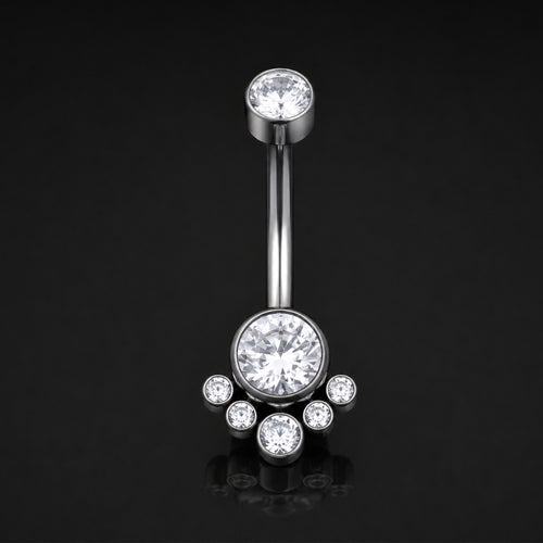 Bauchnabelpiercing, Silber, schwebender Cluster, Titan, innengewindet, 1,6mm