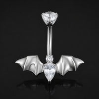 Piercing de nombril, chauve-souris argentée sertie de strass, filetage interne, titane