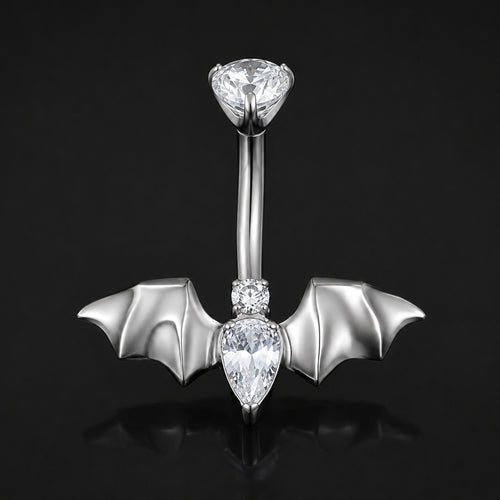 Bauchnabelpiercing, Silber, Doppelter lila CZ-Tropfenstein, Innengewinde, Titan, 1,6 mm Stärke