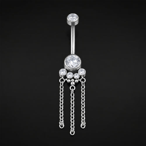 Bauchnabelpiercing, Silber, Doppelter lila CZ-Tropfenstein, Innengewinde, Titan, 1,6 mm Stärke