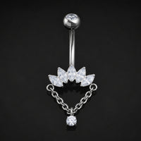 Piercing de nombril, demi-fleur sertie d’argent, filetage interne, titane